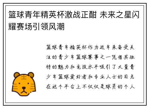 篮球青年精英杯激战正酣 未来之星闪耀赛场引领风潮